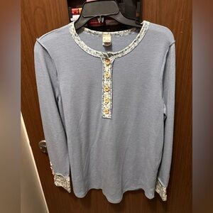 7th Ray Blue Long Sleeve Top with Floral Accents